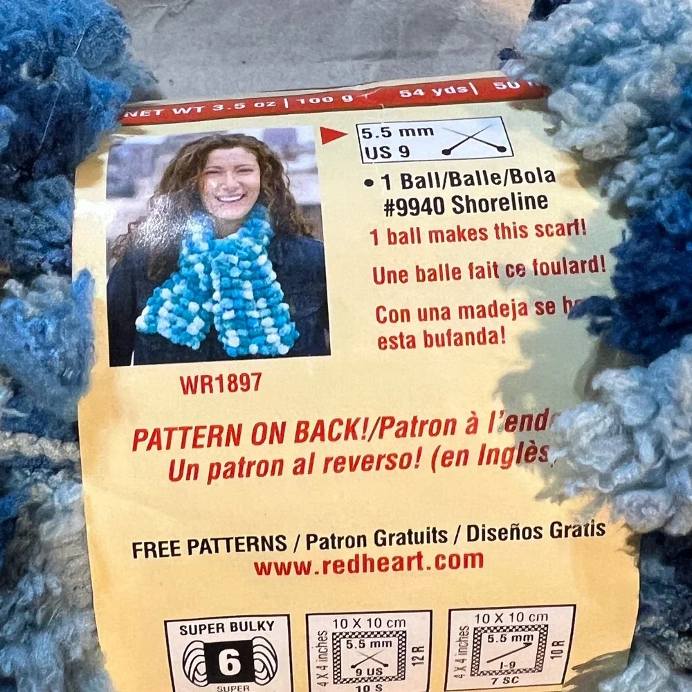 Red Heart 3.5oz Pomp-a-Doodle Yarn Shoreline Blue Super Bulky 6 E765